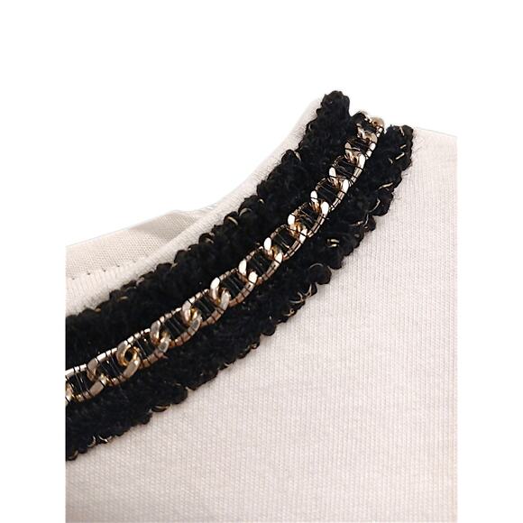 Zara T-SHIRT Dress Sz M White Have Strong Energy PARIS Designer Chain Black Trim - Picture 3 of 16